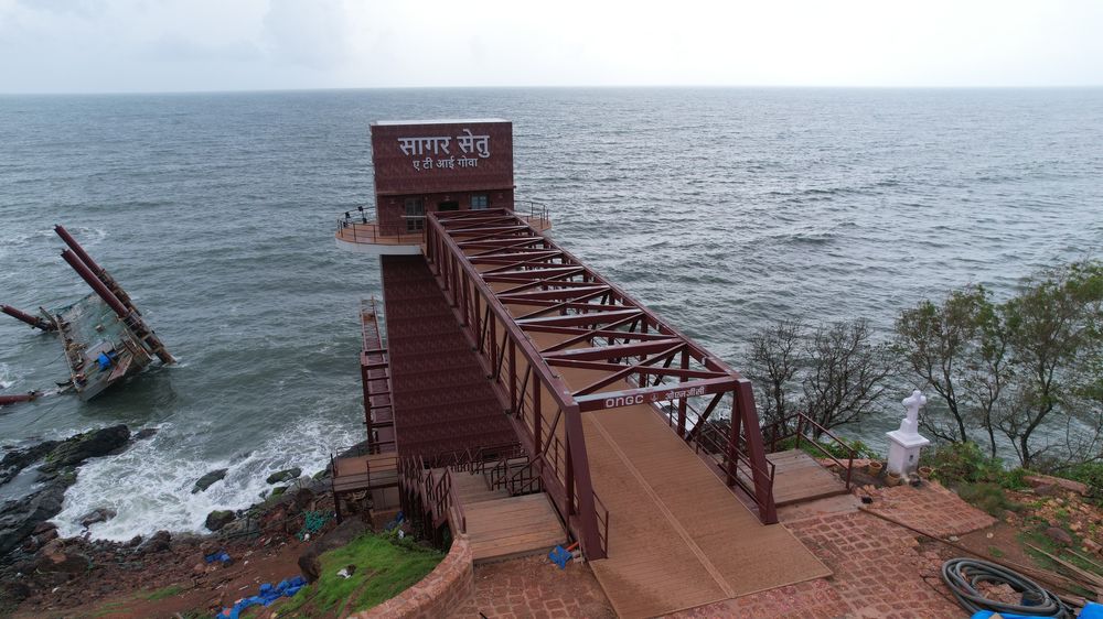 Sagar Setu, the campus jetty reaching into the sea on the South Goa coast